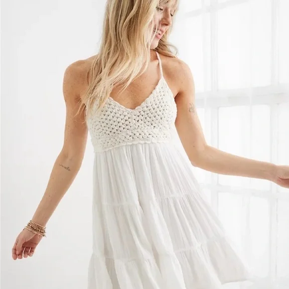 aerie | Dresses | Aerie Cream Juniors Halter Summer Dress Size Small |  Poshmark